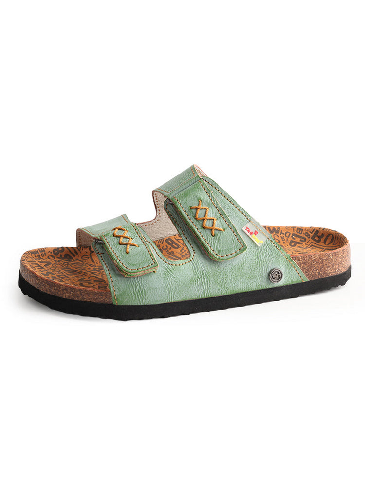 TMA EYES Polka Dot Leather Sandals   Hand Stitched Open Toe Footbed Flats