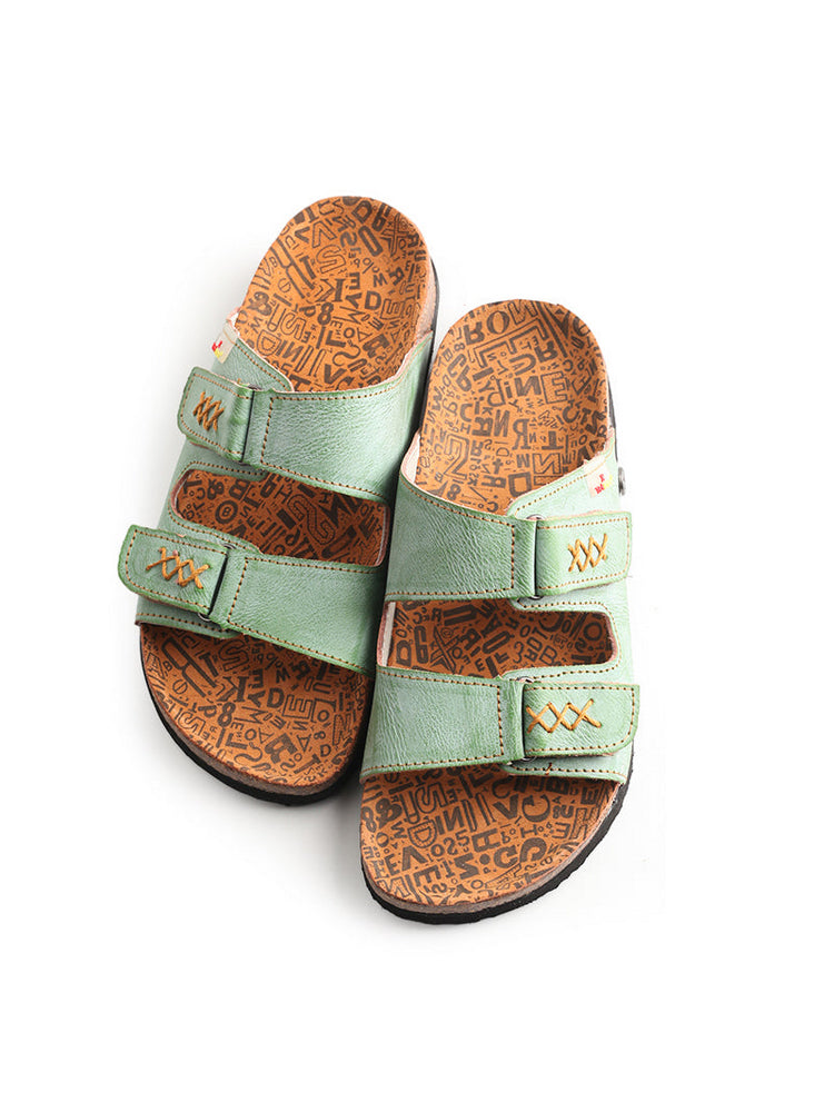 TMA EYES Polka Dot Leather Sandals   Hand Stitched Open Toe Footbed Flats