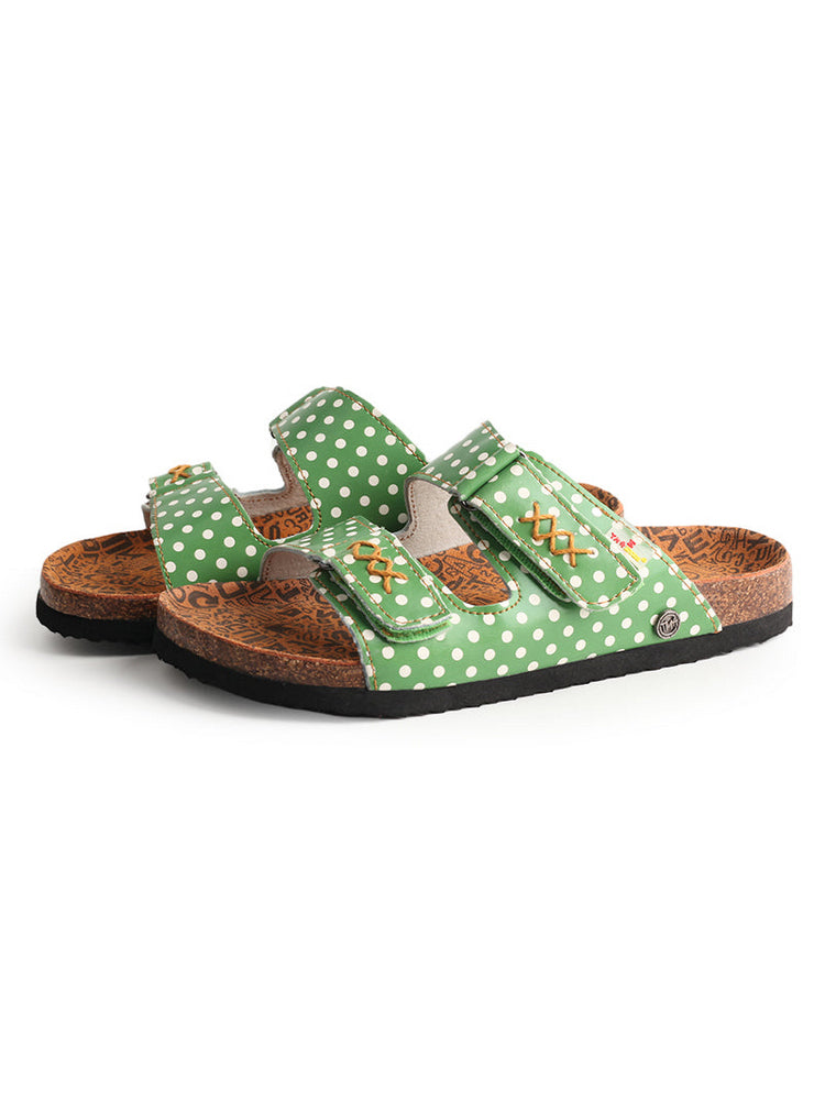 TMA EYES Polka Dot Leather Sandals   Hand Stitched Open Toe Footbed Flats