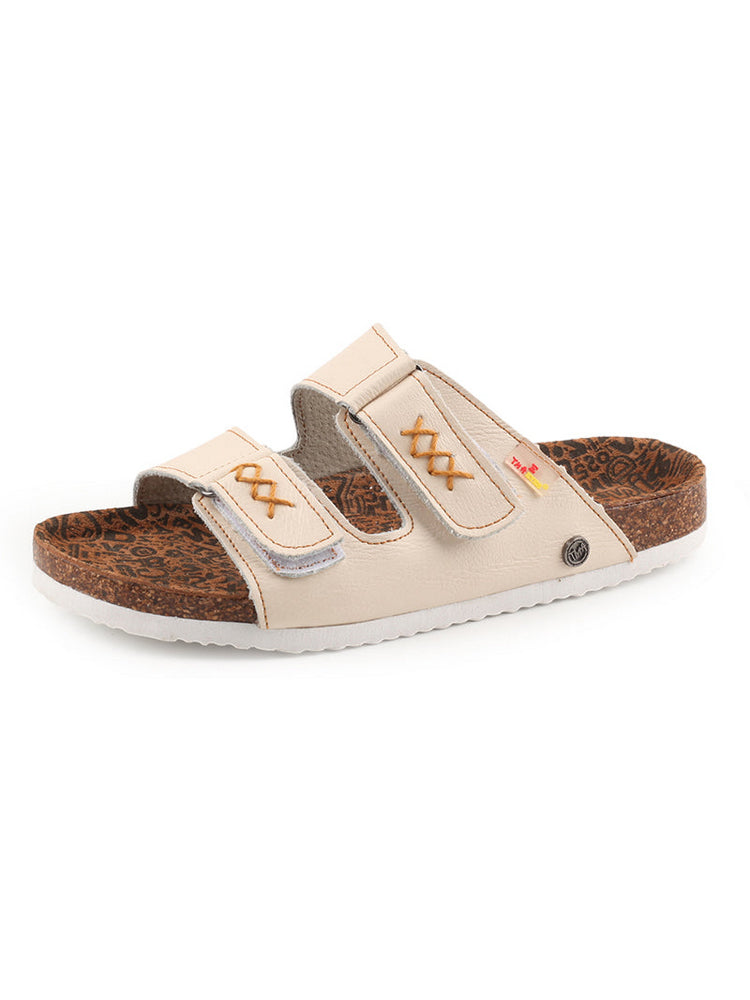 TMA EYES Polka Dot Leather Sandals   Hand Stitched Open Toe Footbed Flats