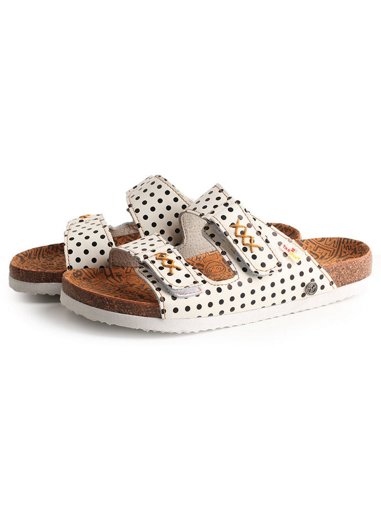 TMA EYES Polka Dot Leather Sandals   Hand Stitched Open Toe Footbed Flats