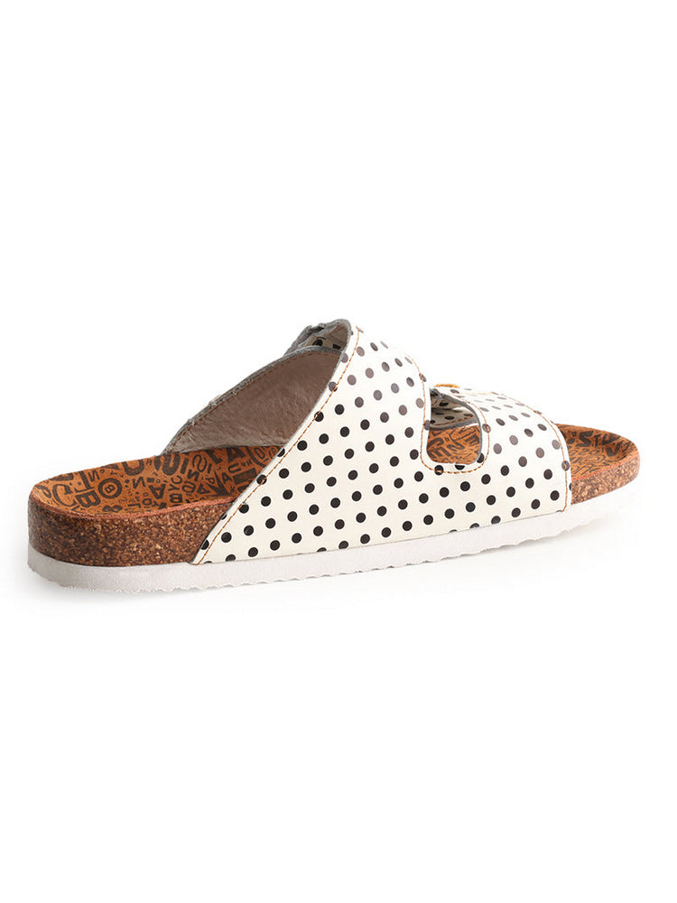 TMA EYES Polka Dot Leather Sandals   Hand Stitched Open Toe Footbed Flats