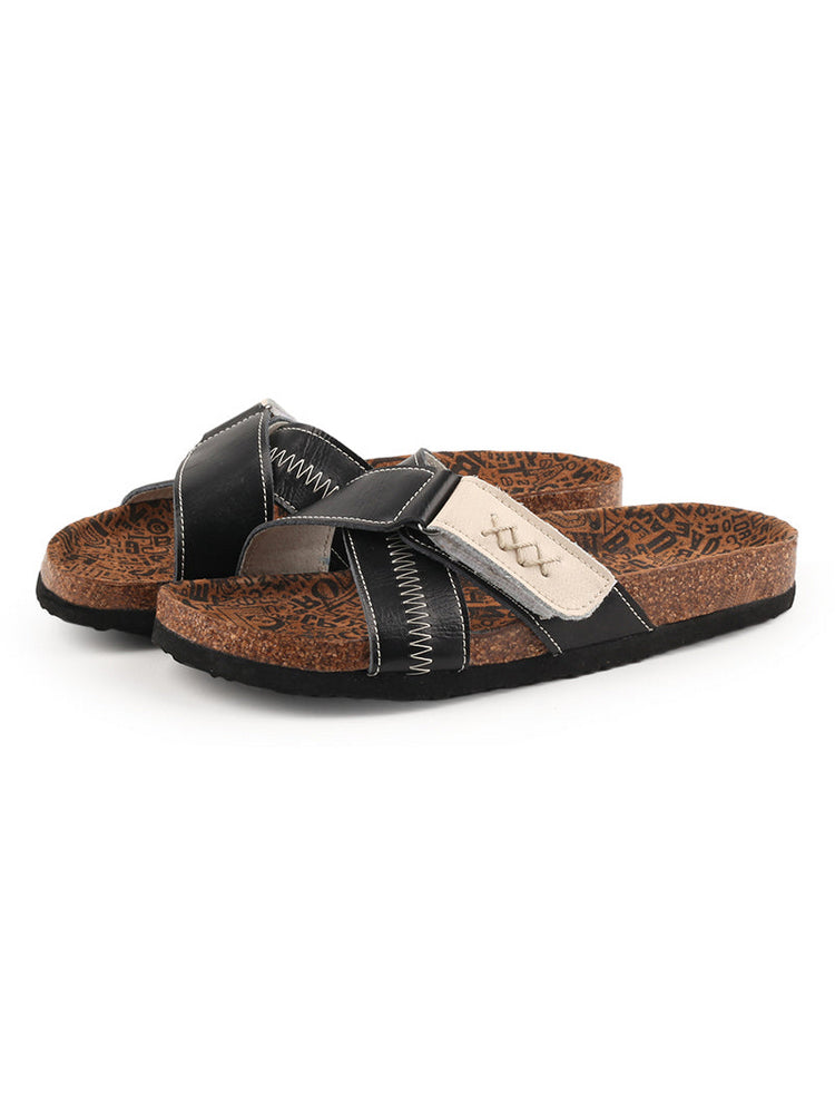 MA EYES Cross Open-Toe Leather Sandals  Jump Stitch Lightweight Summer