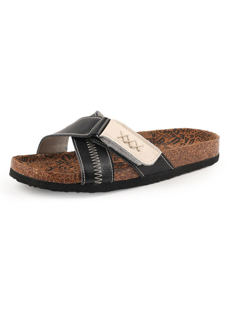 MA EYES Cross Open-Toe Leather Sandals  Jump Stitch Lightweight Summer