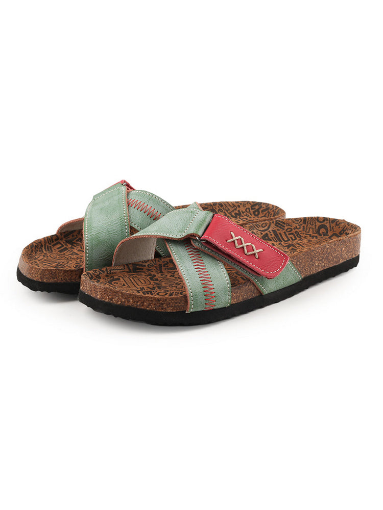 MA EYES Cross Open-Toe Leather Sandals  Jump Stitch Lightweight Summer