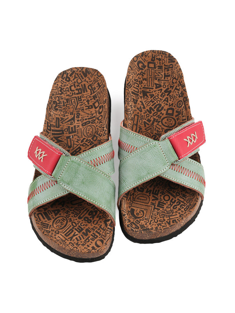 MA EYES Cross Open-Toe Leather Sandals  Jump Stitch Lightweight Summer