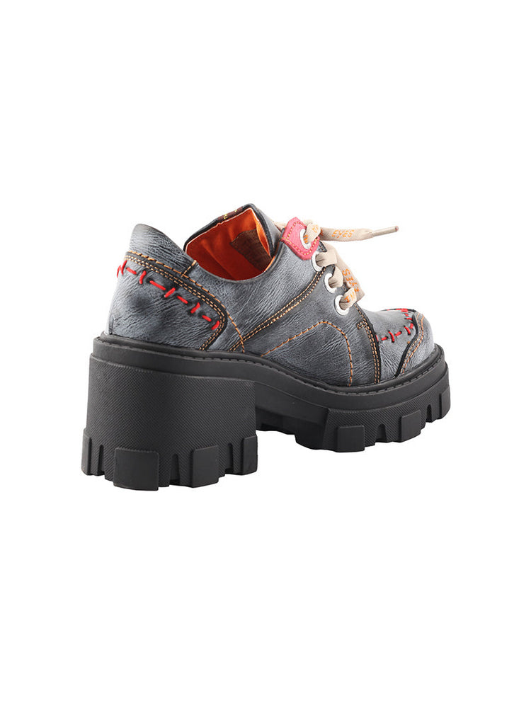 TMA EYES Women's Loafers  Thick Sole Round Toe Lace-Up Comfort Platform