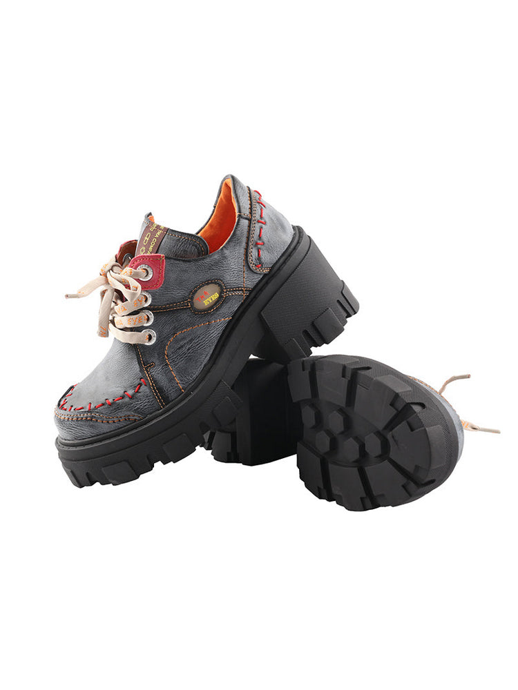 TMA EYES Women's Loafers  Thick Sole Round Toe Lace-Up Comfort Platform