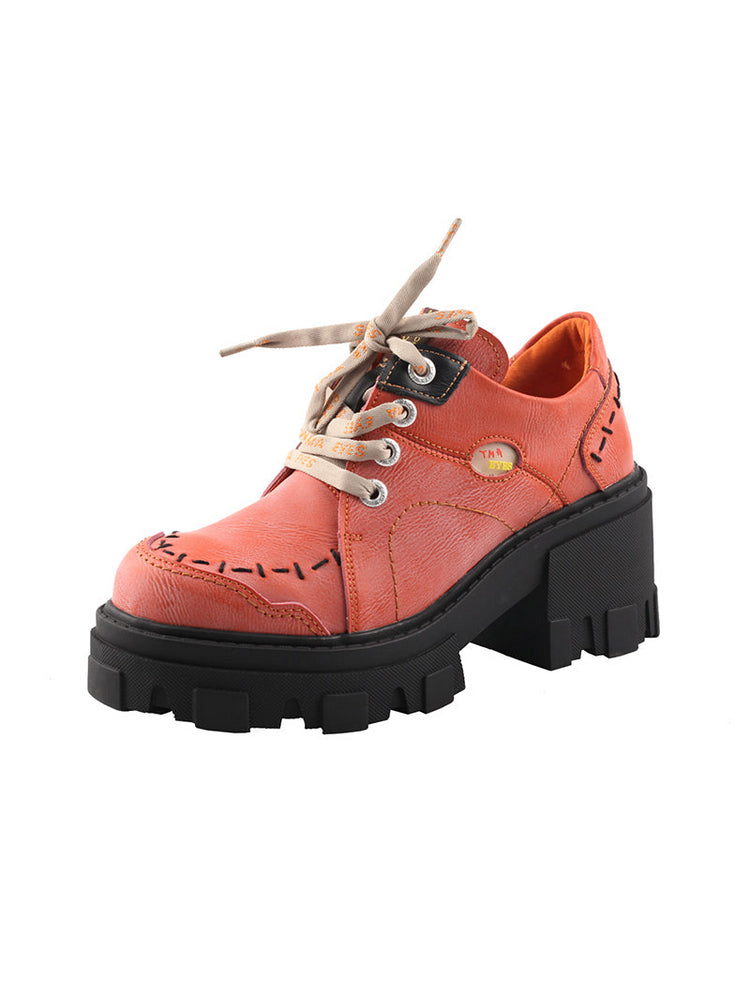 TMA EYES Women's Loafers  Thick Sole Round Toe Lace-Up Comfort Platform