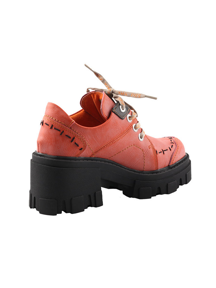 TMA EYES Women's Loafers  Thick Sole Round Toe Lace-Up Comfort Platform