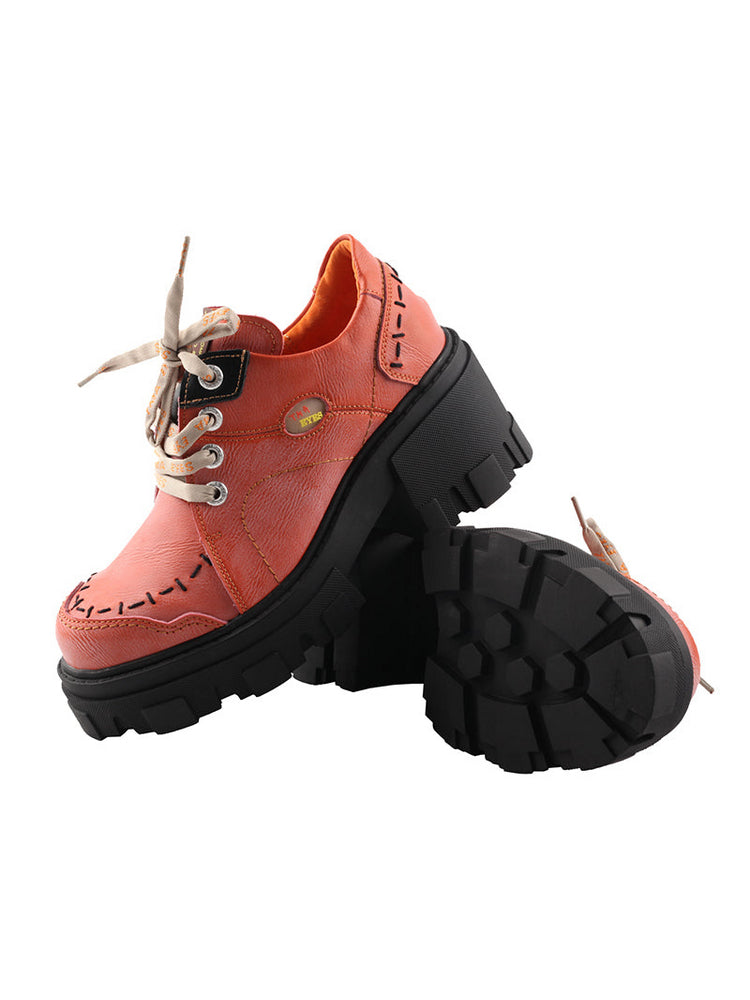 TMA EYES Women's Loafers  Thick Sole Round Toe Lace-Up Comfort Platform