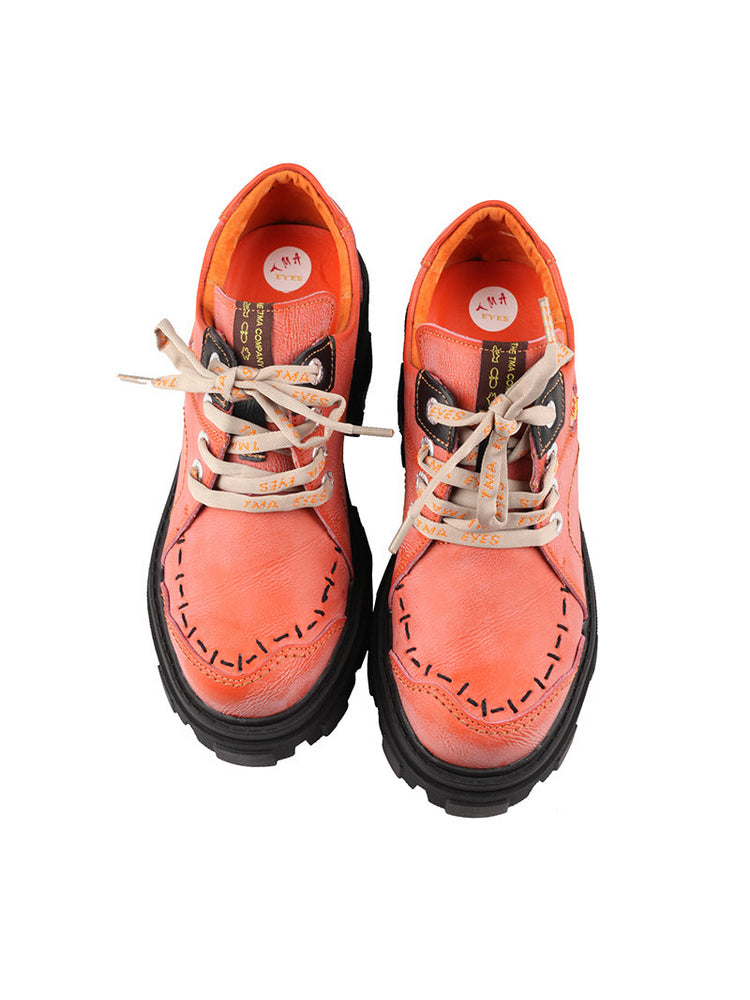 TMA EYES Women's Loafers  Thick Sole Round Toe Lace-Up Comfort Platform