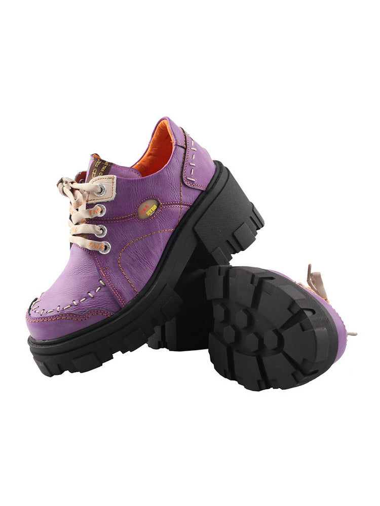 TMA EYES Women's Loafers  Thick Sole Round Toe Lace-Up Comfort Platform