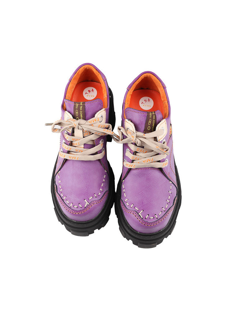 TMA EYES Women's Loafers  Thick Sole Round Toe Lace-Up Comfort Platform