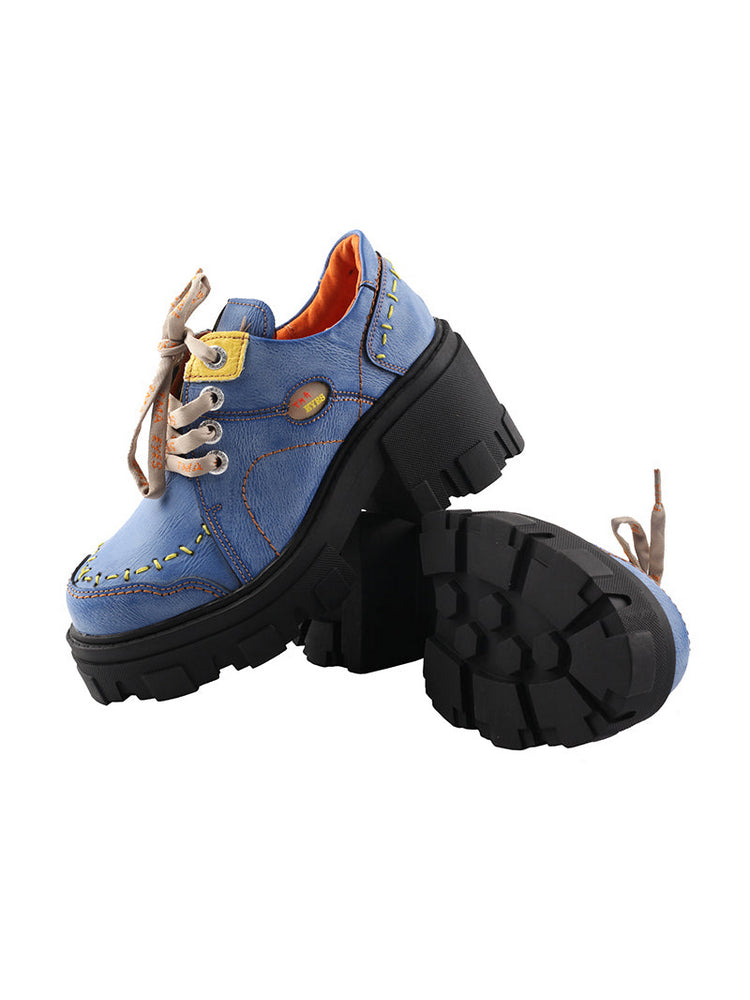 TMA EYES Women's Loafers  Thick Sole Round Toe Lace-Up Comfort Platform