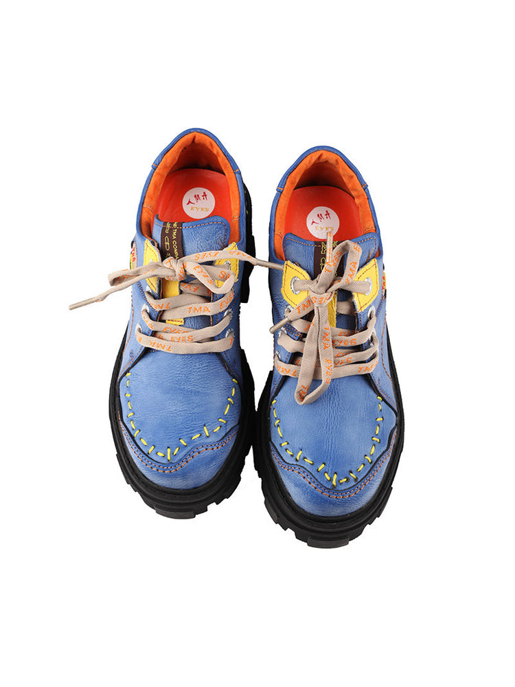 TMA EYES Women's Loafers  Thick Sole Round Toe Lace-Up Comfort Platform