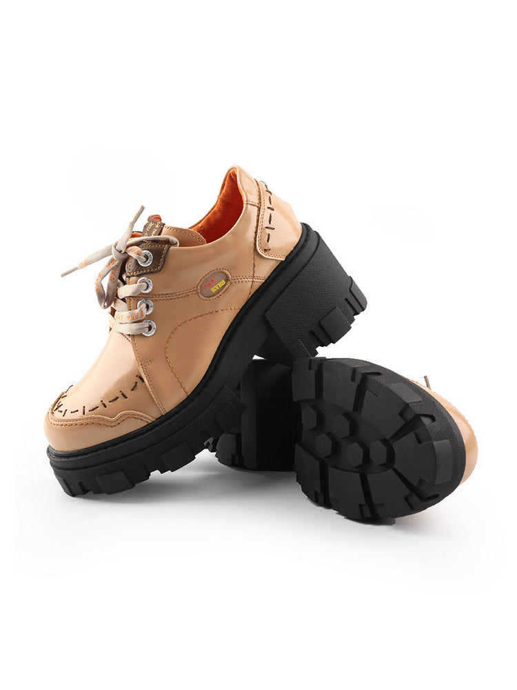 TMA EYES Women's Loafers  Thick Sole Round Toe Lace-Up Comfort Platform