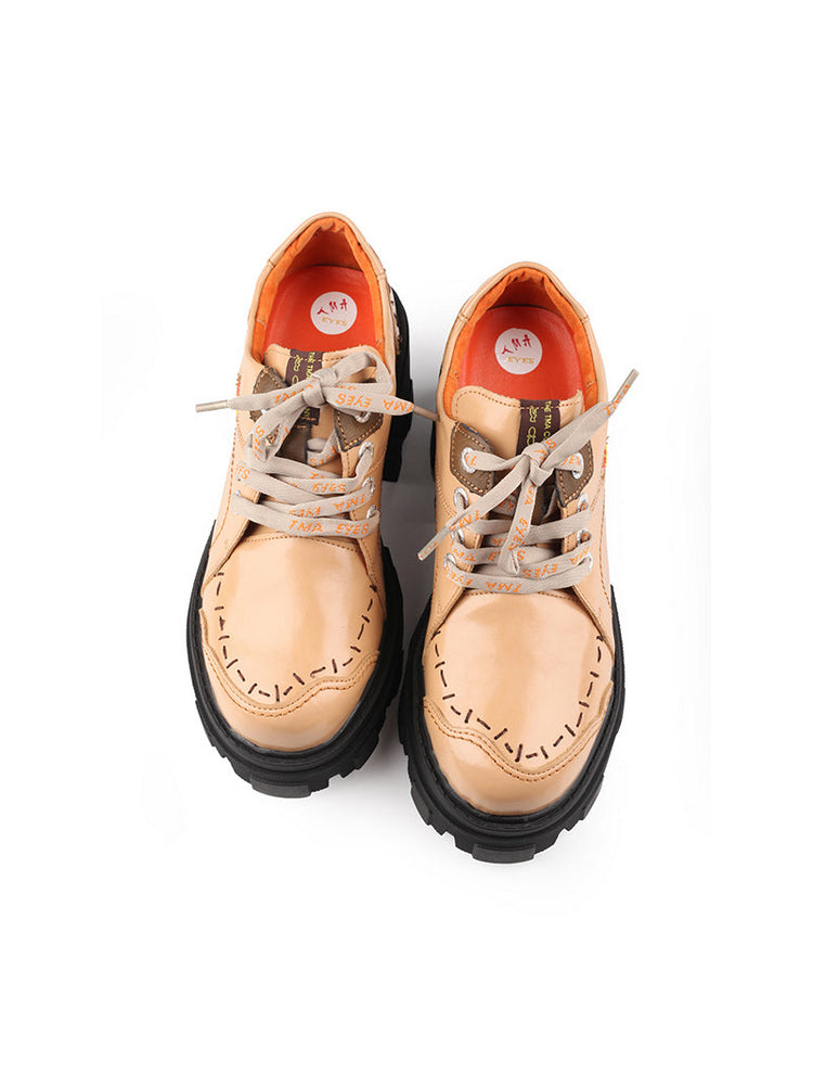 TMA EYES Women's Loafers  Thick Sole Round Toe Lace-Up Comfort Platform