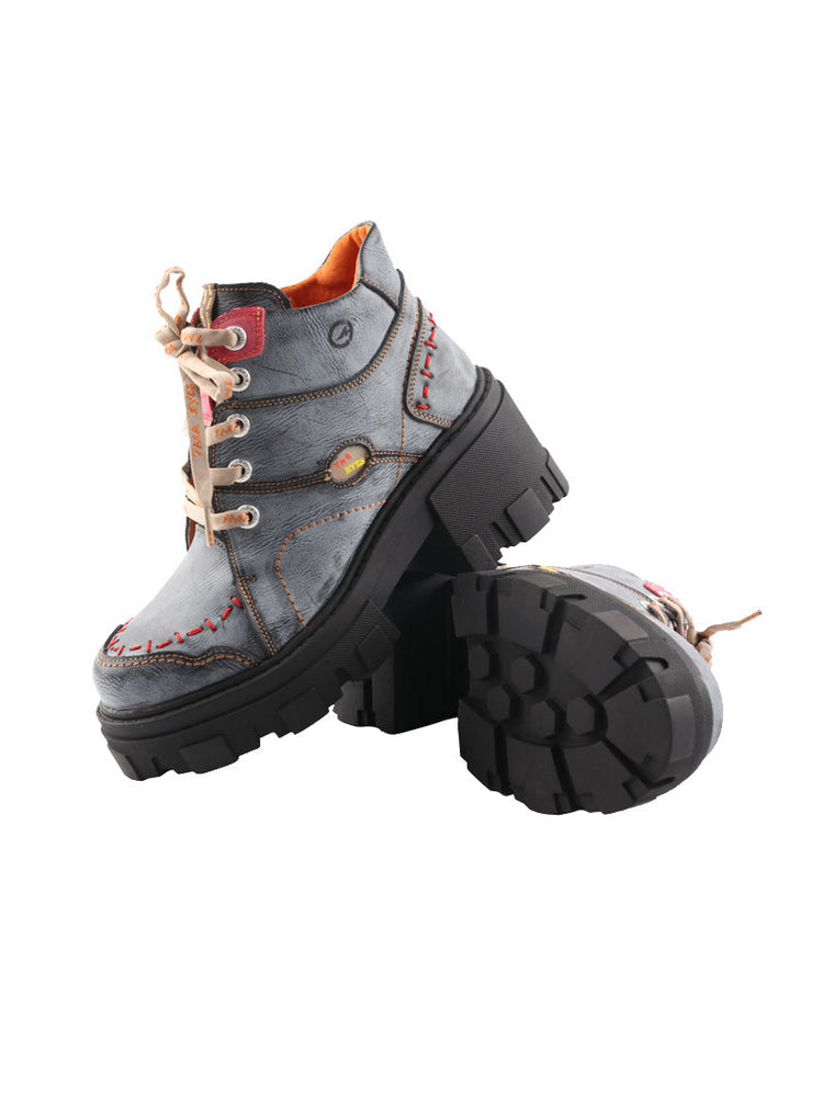 TMA EYES High Top Loafers  Platform Thick Sole Lace-Up Round Toe Subculture