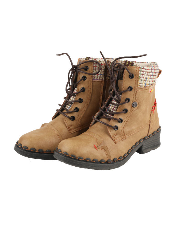 TMA EYES Genuine Leather Martin Boots  Hand Stitched Woven Lace-Up Side Zip