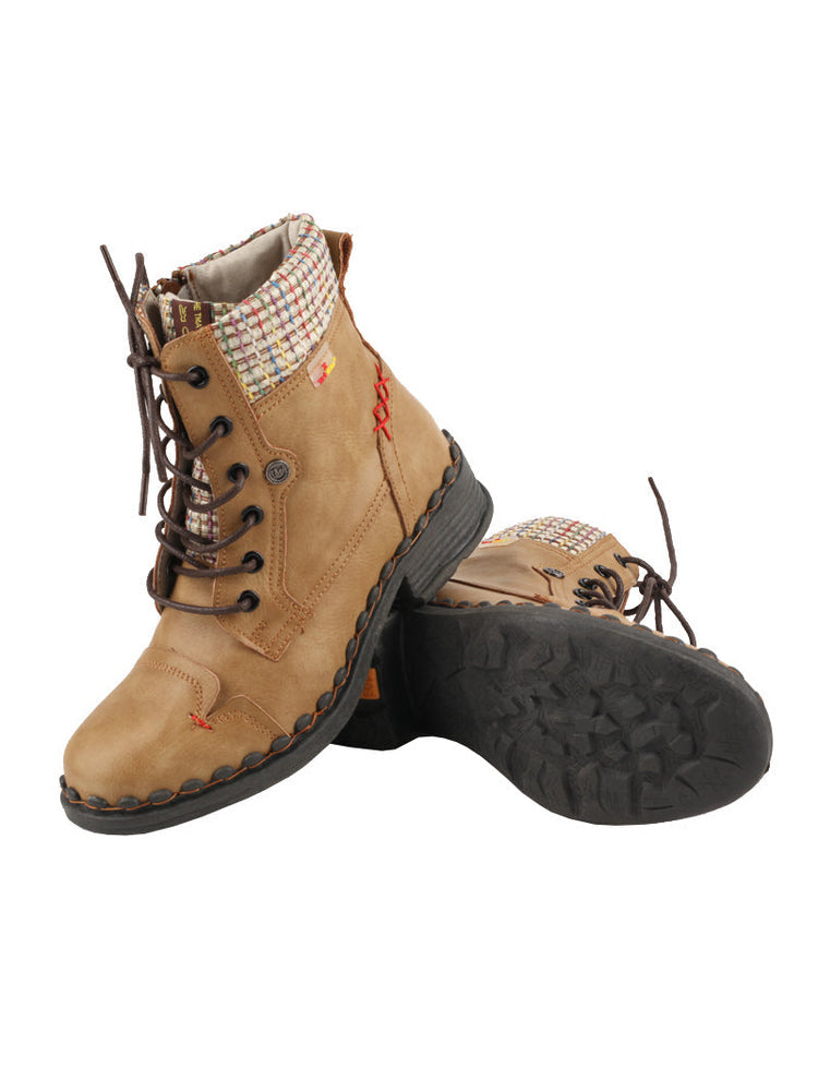 TMA EYES Genuine Leather Martin Boots  Hand Stitched Woven Lace-Up Side Zip