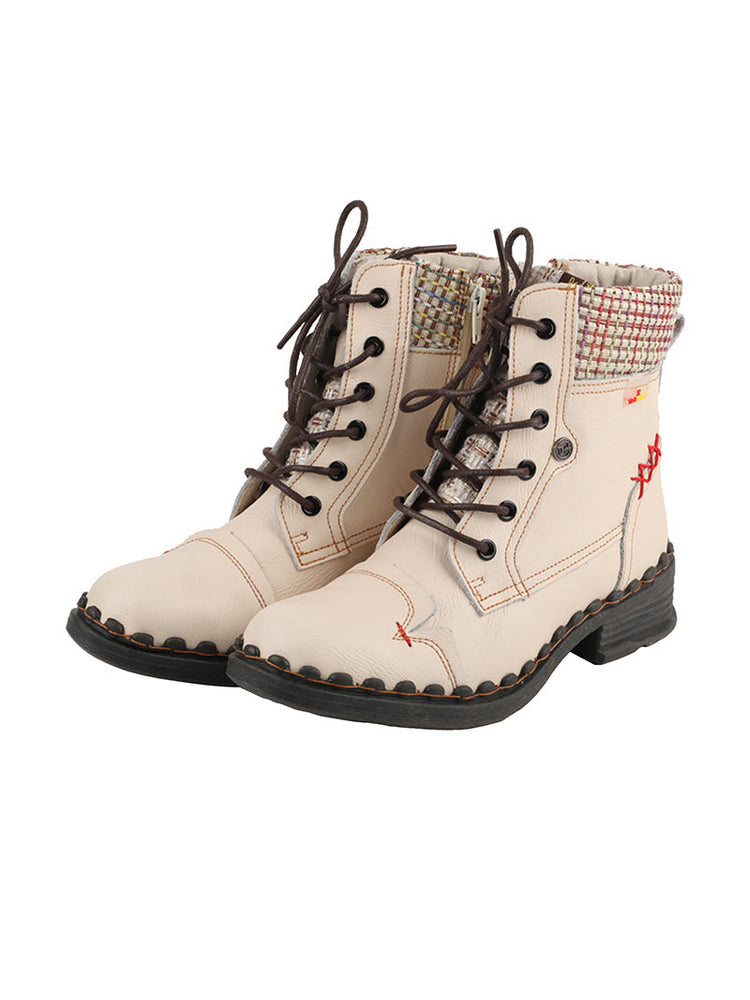 TMA EYES Genuine Leather Martin Boots  Hand Stitched Woven Lace-Up Side Zip