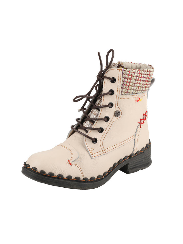 TMA EYES Genuine Leather Martin Boots  Hand Stitched Woven Lace-Up Side Zip