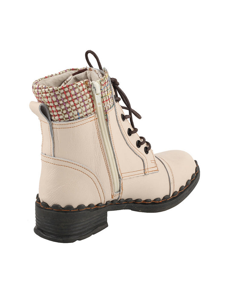 TMA EYES Genuine Leather Martin Boots  Hand Stitched Woven Lace-Up Side Zip