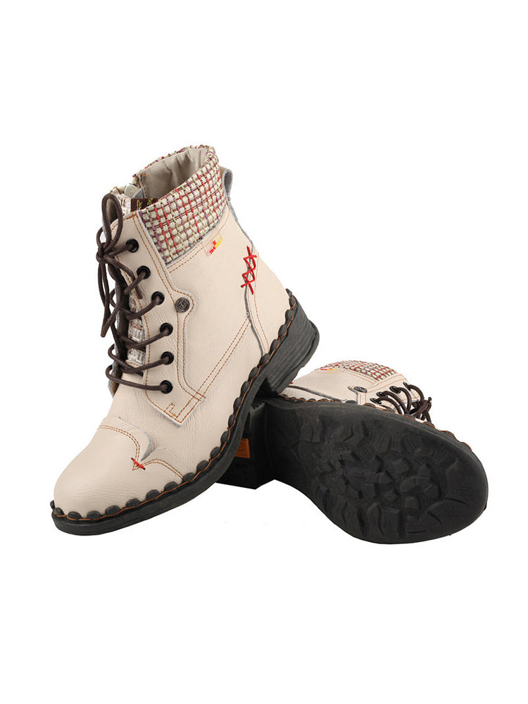 TMA EYES Genuine Leather Martin Boots  Hand Stitched Woven Lace-Up Side Zip