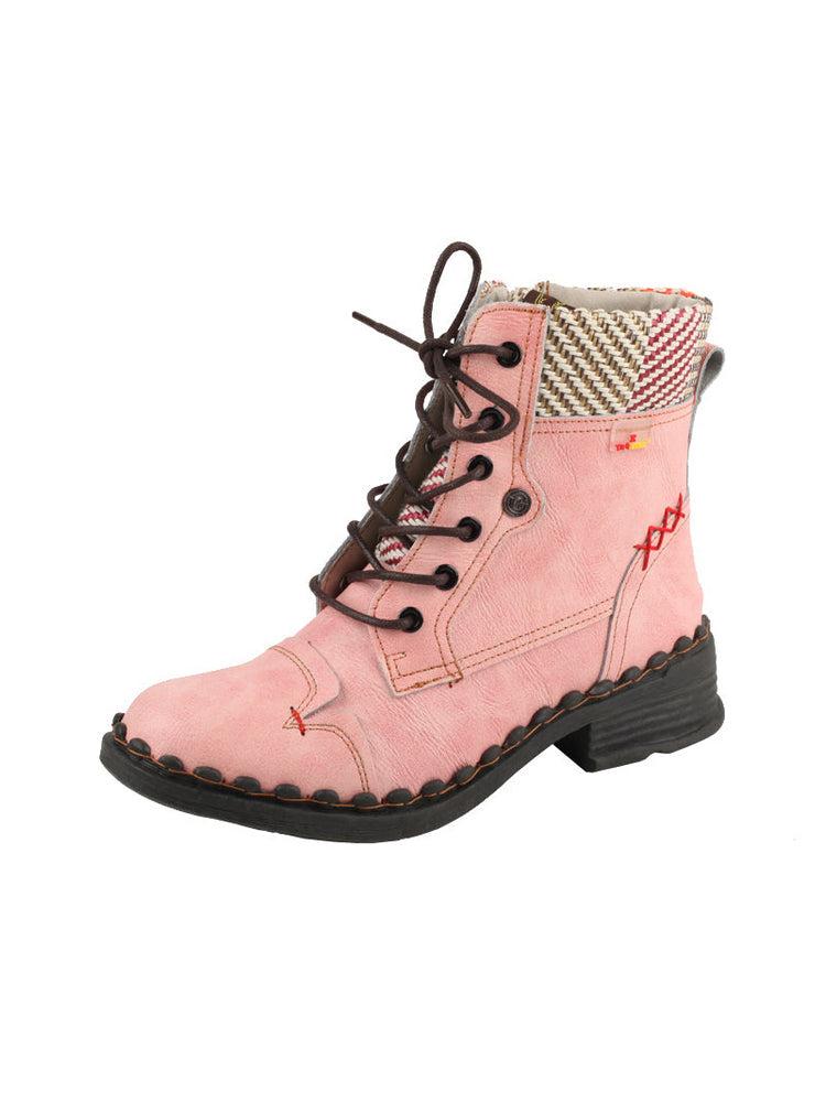 TMA EYES Genuine Leather Martin Boots  Hand Stitched Woven Lace-Up Side Zip