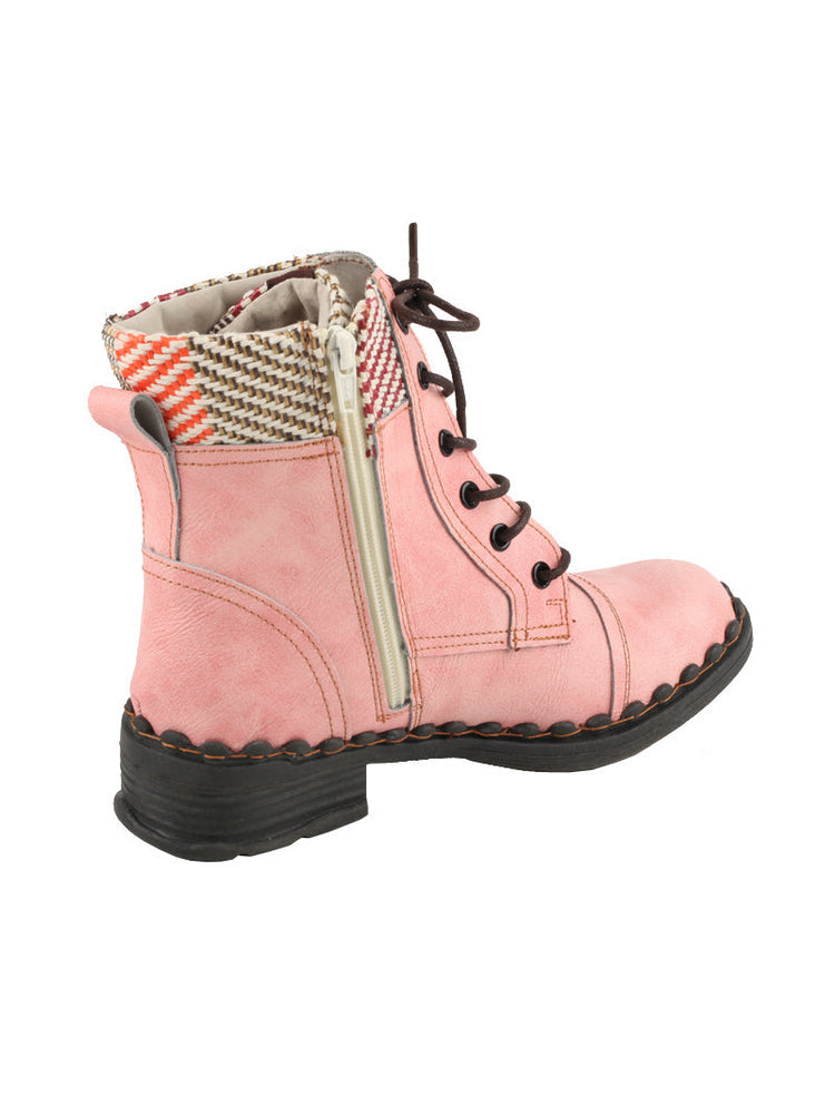 TMA EYES Genuine Leather Martin Boots  Hand Stitched Woven Lace-Up Side Zip