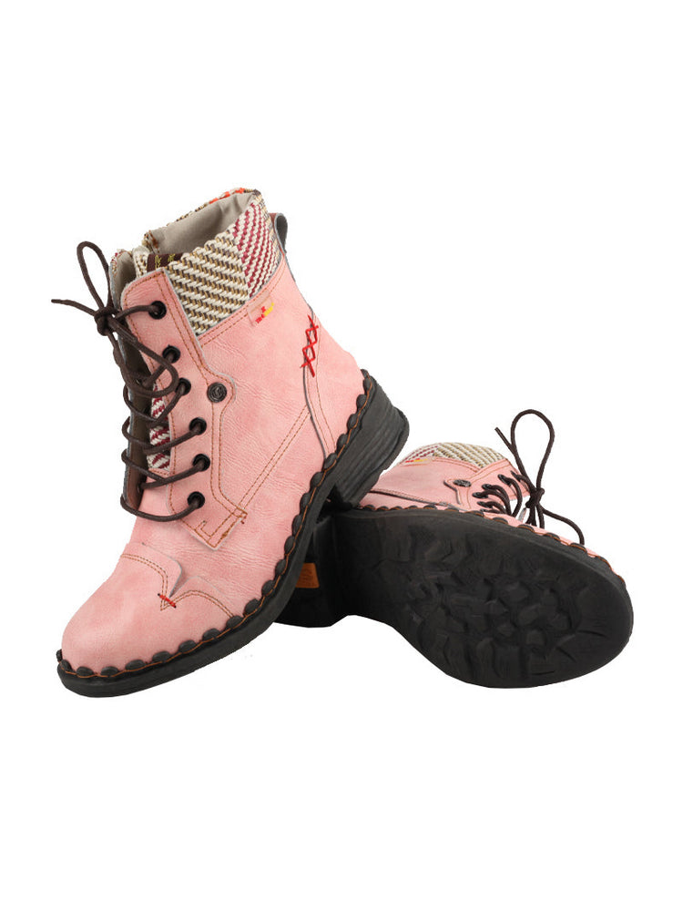 TMA EYES Genuine Leather Martin Boots  Hand Stitched Woven Lace-Up Side Zip