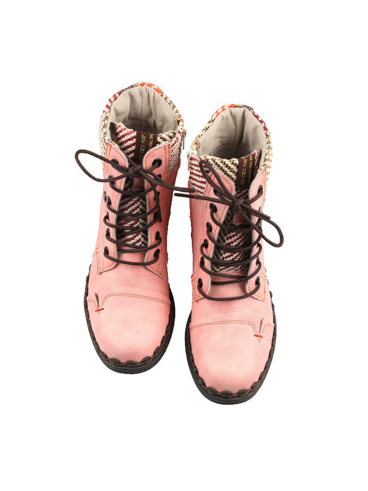 TMA EYES Genuine Leather Martin Boots  Hand Stitched Woven Lace-Up Side Zip