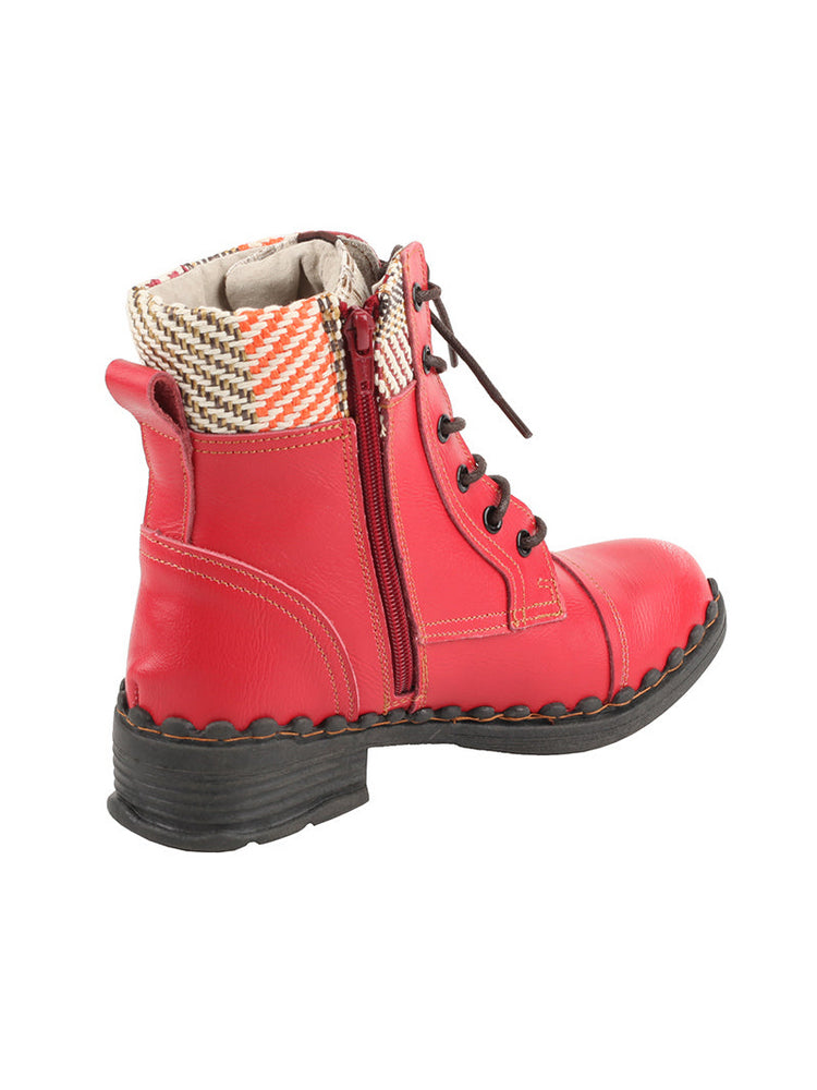 TMA EYES Genuine Leather Martin Boots  Hand Stitched Woven Lace-Up Side Zip