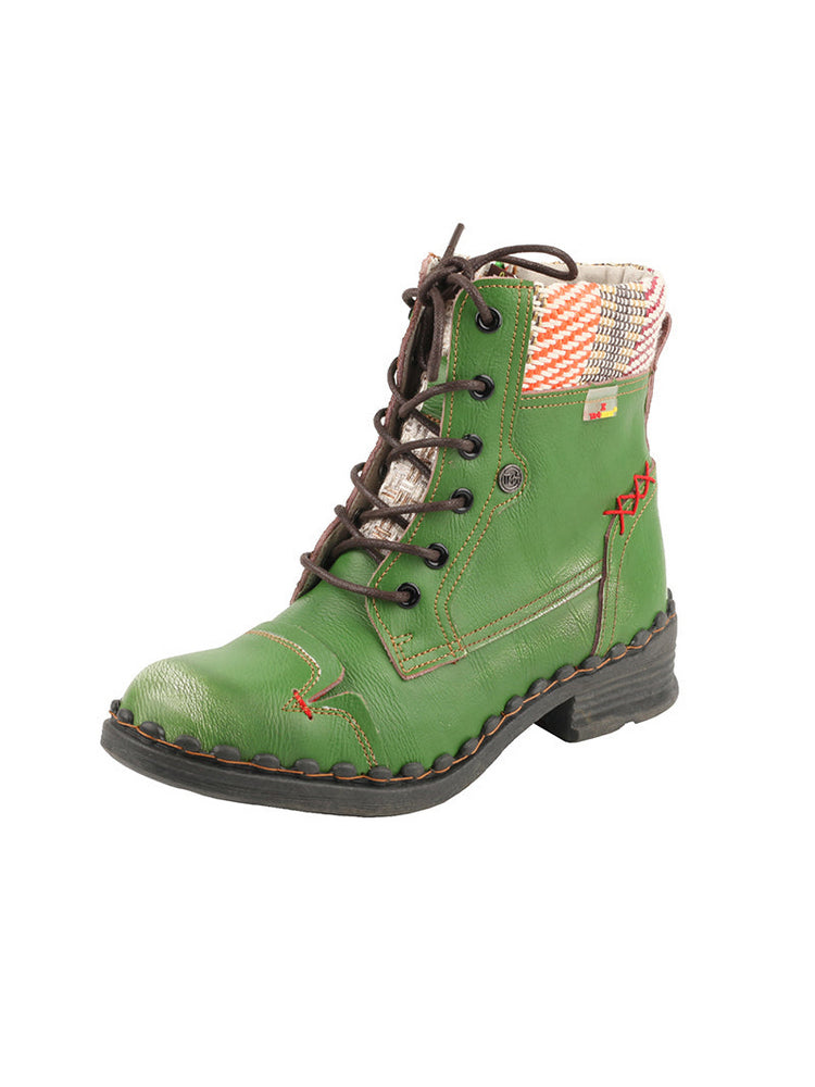 TMA EYES Genuine Leather Martin Boots  Hand Stitched Woven Lace-Up Side Zip