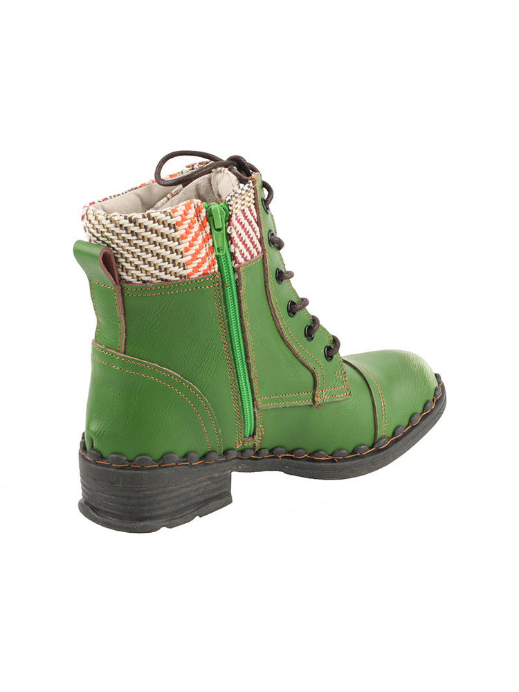 TMA EYES Genuine Leather Martin Boots  Hand Stitched Woven Lace-Up Side Zip