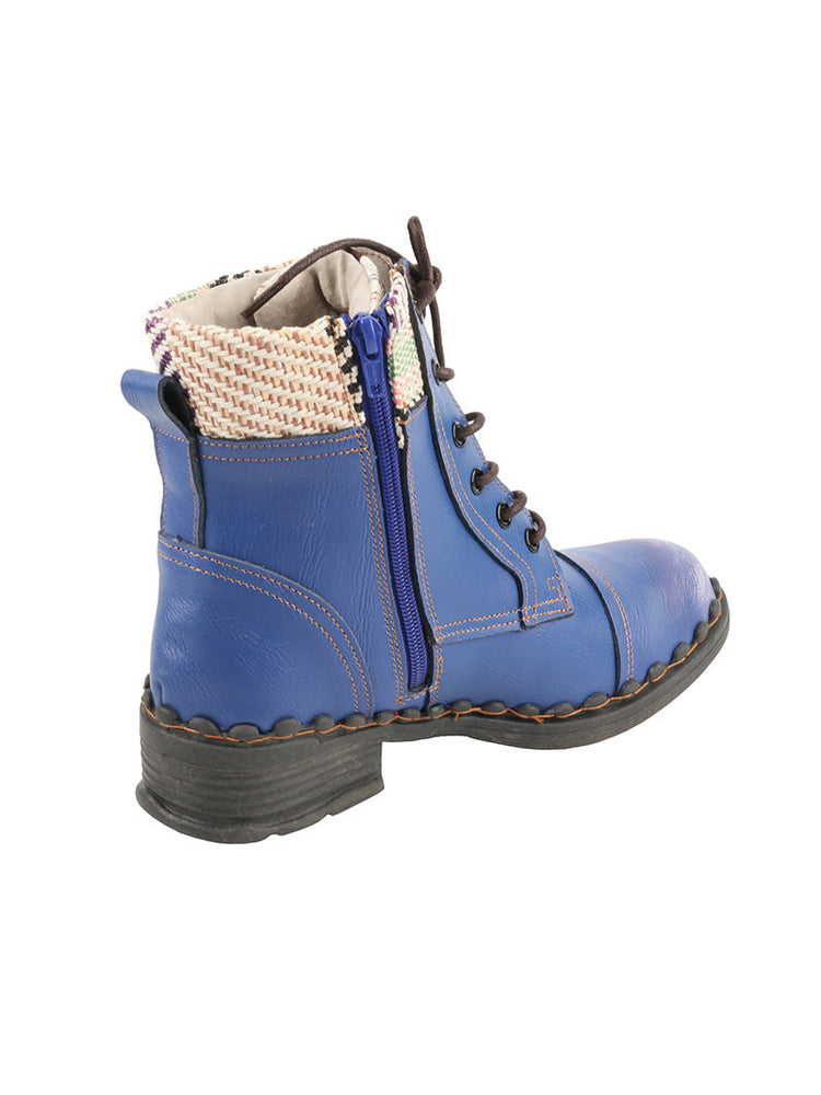 TMA EYES Genuine Leather Martin Boots  Hand Stitched Woven Lace-Up Side Zip