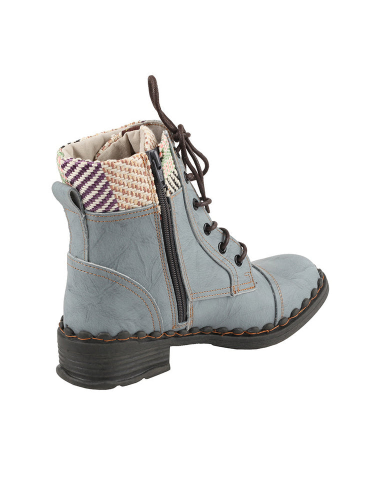 TMA EYES Genuine Leather Martin Boots  Hand Stitched Woven Lace-Up Side Zip