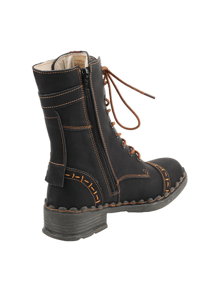 TMA EYES Genuine Leather Equestrian Boots  Buckle, Hand Stitched Lace-Up Half