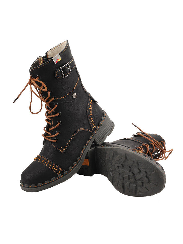 TMA EYES Genuine Leather Equestrian Boots  Buckle, Hand Stitched Lace-Up Half