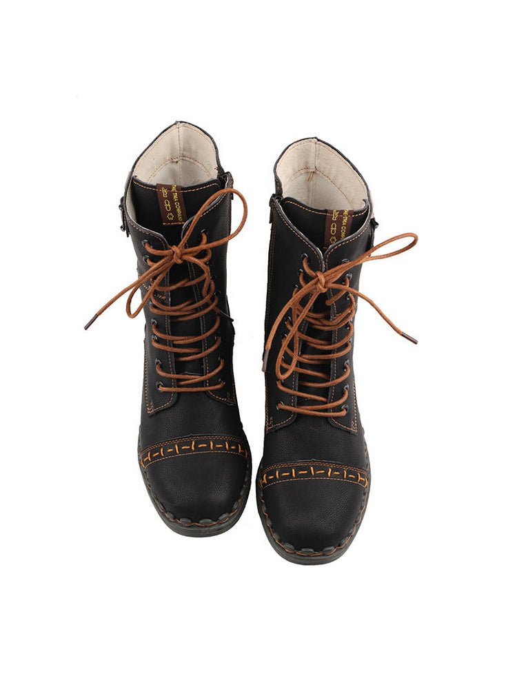 TMA EYES Genuine Leather Equestrian Boots  Buckle, Hand Stitched Lace-Up Half