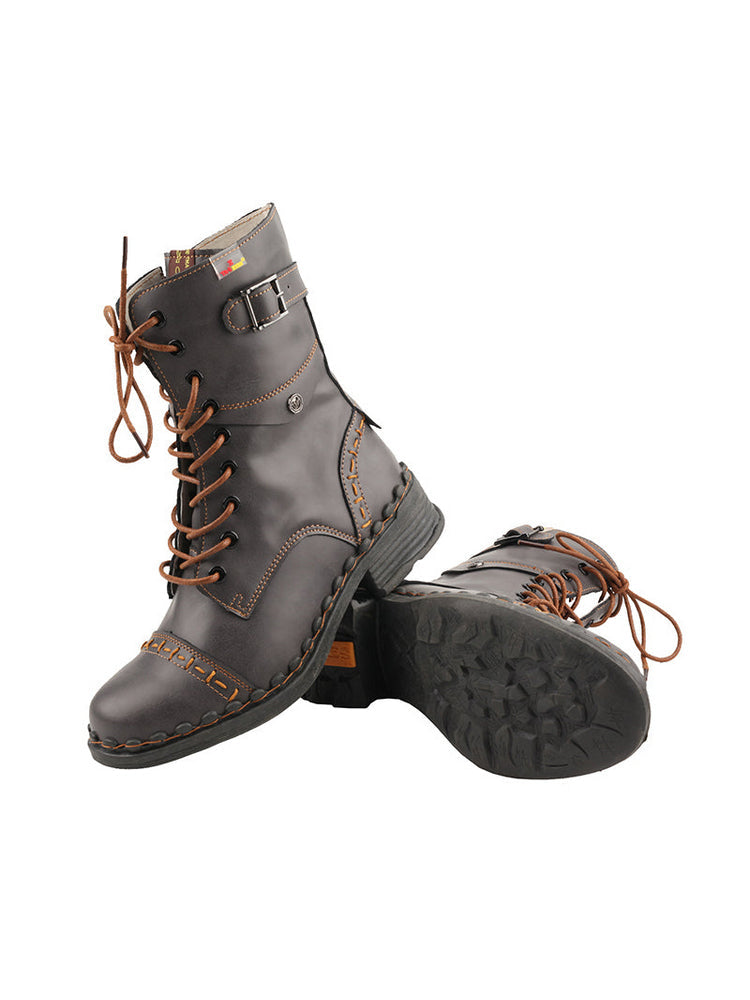 TMA EYES Genuine Leather Equestrian Boots  Buckle, Hand Stitched Lace-Up Half