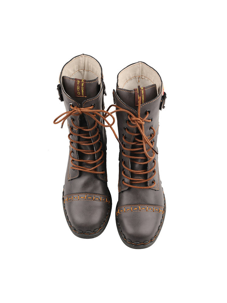 TMA EYES Genuine Leather Equestrian Boots  Buckle, Hand Stitched Lace-Up Half