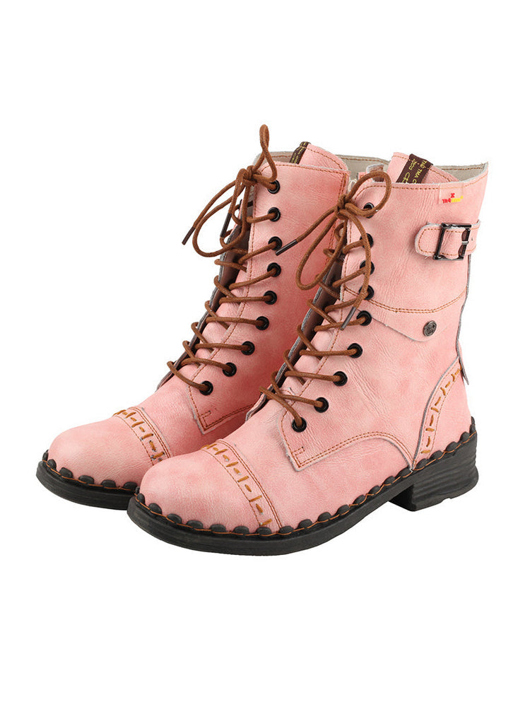 TMA EYES Genuine Leather Equestrian Boots  Buckle, Hand Stitched Lace-Up Half