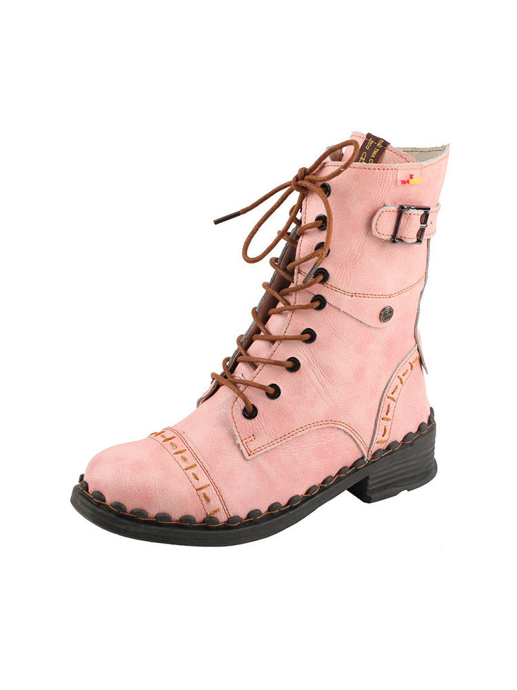 TMA EYES Genuine Leather Equestrian Boots  Buckle, Hand Stitched Lace-Up Half