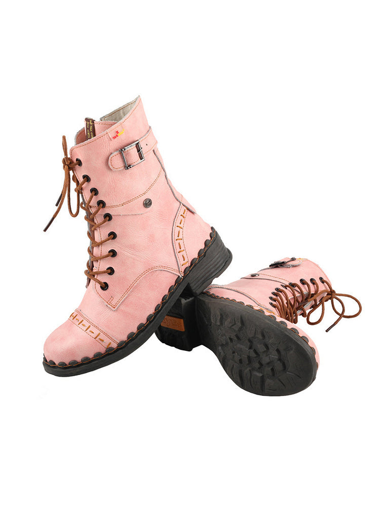 TMA EYES Genuine Leather Equestrian Boots  Buckle, Hand Stitched Lace-Up Half