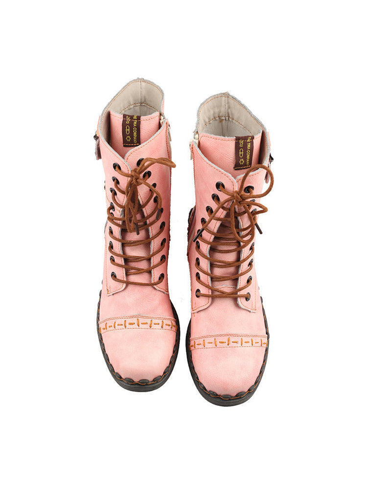 TMA EYES Genuine Leather Equestrian Boots  Buckle, Hand Stitched Lace-Up Half