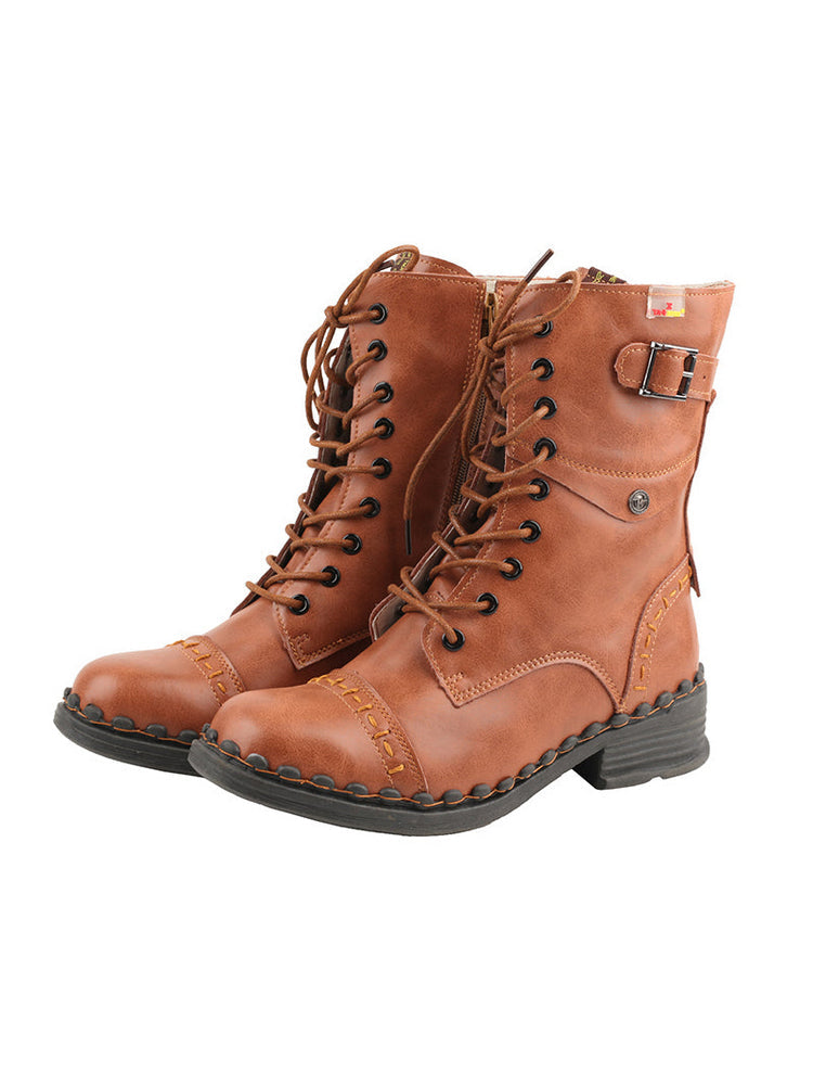 TMA EYES Genuine Leather Equestrian Boots  Buckle, Hand Stitched Lace-Up Half