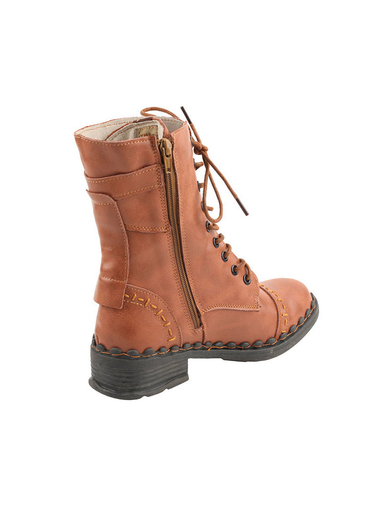 TMA EYES Genuine Leather Equestrian Boots  Buckle, Hand Stitched Lace-Up Half