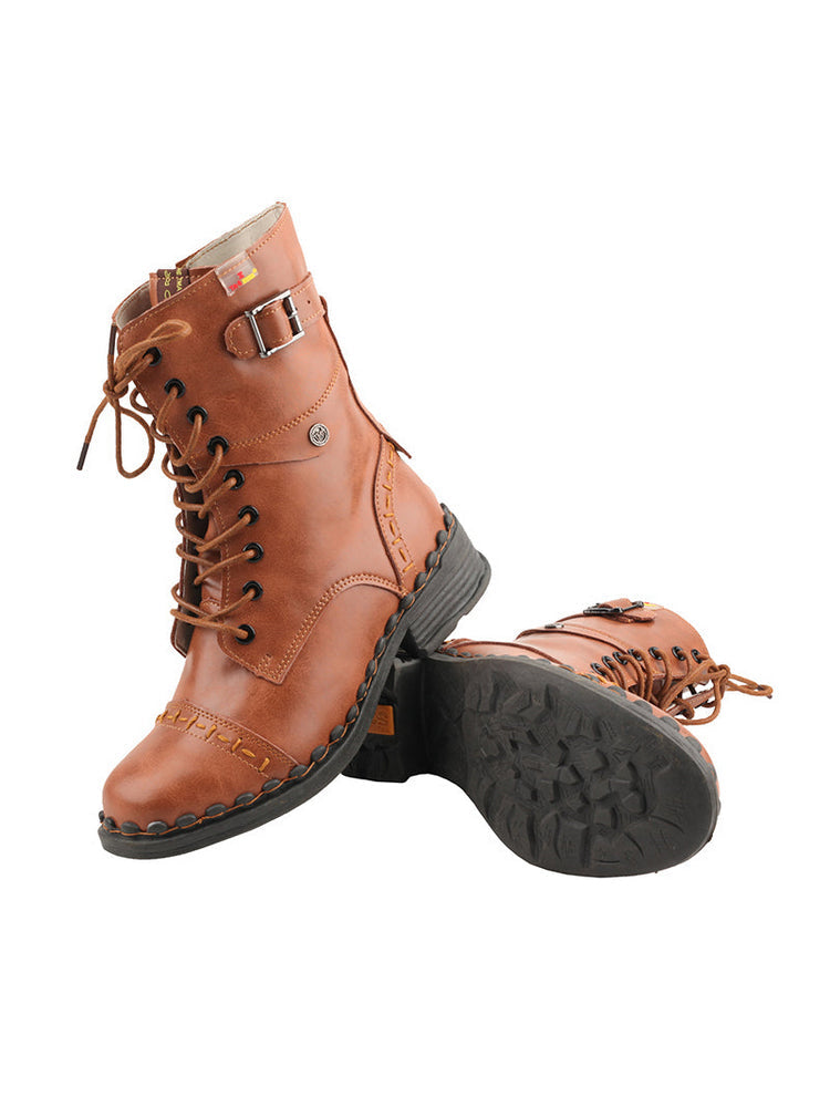 TMA EYES Genuine Leather Equestrian Boots  Buckle, Hand Stitched Lace-Up Half